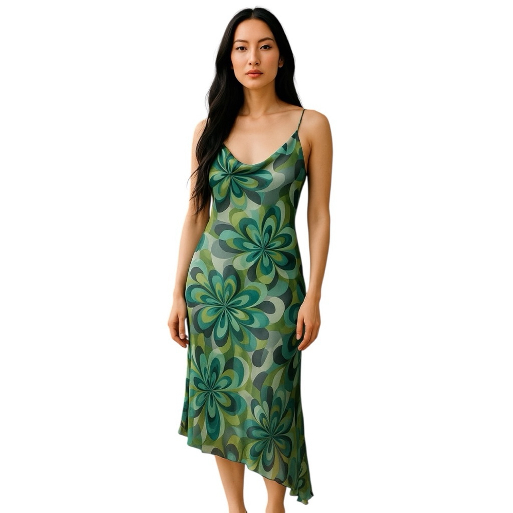 Planet UK Silk Slip Dress Green/Blue Mermaid Floral Size 14